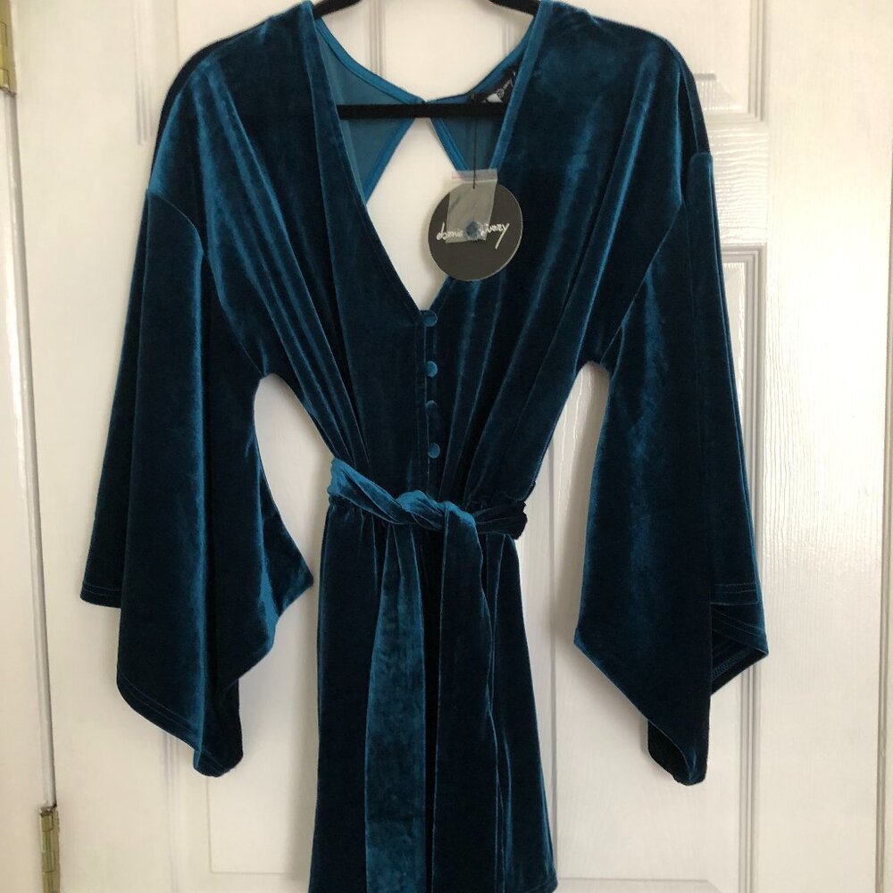 ebonie n ivory Luxe Tie Waist Romper with Kimono Sleeves In Velvet